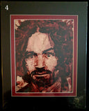 Charlie / Charles Manson human blood ash / cremains print with COA by Ryan Almighty with autograph / signature