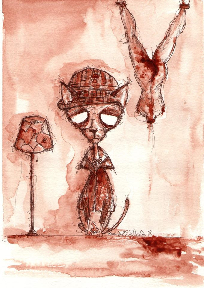 CANNIBAL WEDNESDAY HUMAN BLOOD PAINTING: CAT SERIES - ED GEIN (SOLD)
