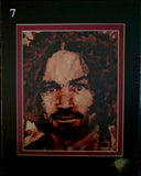 Charlie / Charles Manson human blood ash / cremains print with COA by Ryan Almighty with DRUGS POWER AND SANITY pamphlet repro
